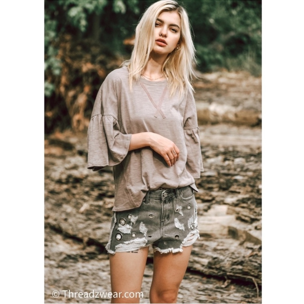 New Flounce Sleeve Tan Tee